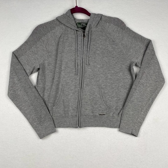 Ralph Lauren Active‎ Women's Size M Gray Zip Up Hoodie Mesh Sleeves Jacket - Picture 1 of 6